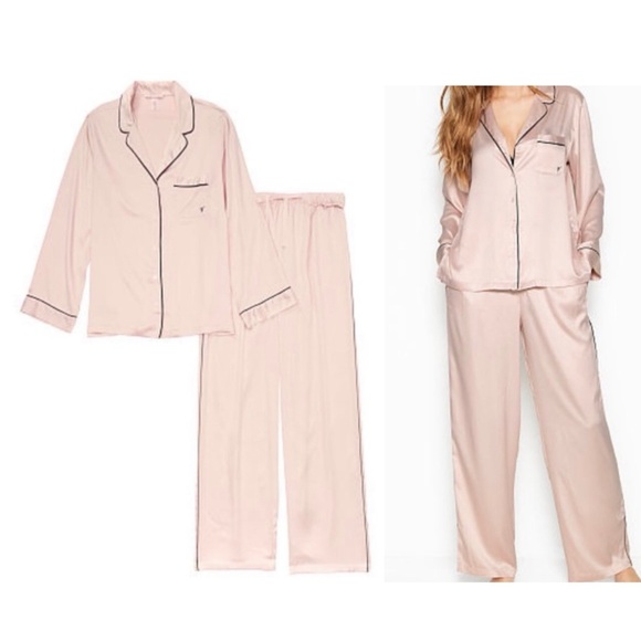 Victoria Secret iconic signature blush Satin Long Pajama Set